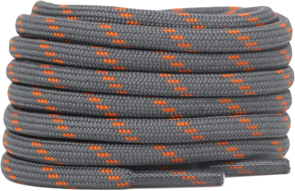 GRAH SANGRAH® (2 Pair) Shoelaces for Hiking Shoes, Outdoor Walking Sneakers, Outdoor Hiking, Climbing, Basketball, Work Boot, Running , Sport Shoes - 120 cm, Grey-Orange
